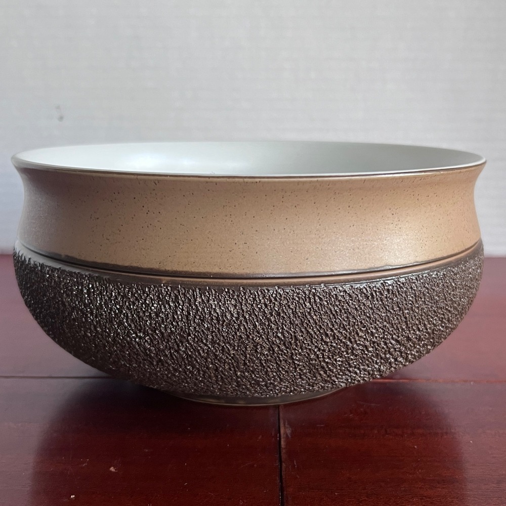 Denby England Stoneware Serving Bowl Tan Brown Textured Bark Mid Century Modern